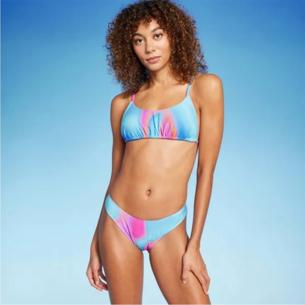NWT Wild Fable Women's Marble Print Tunnel Front Bralette Bikini Top & Bottom -S
